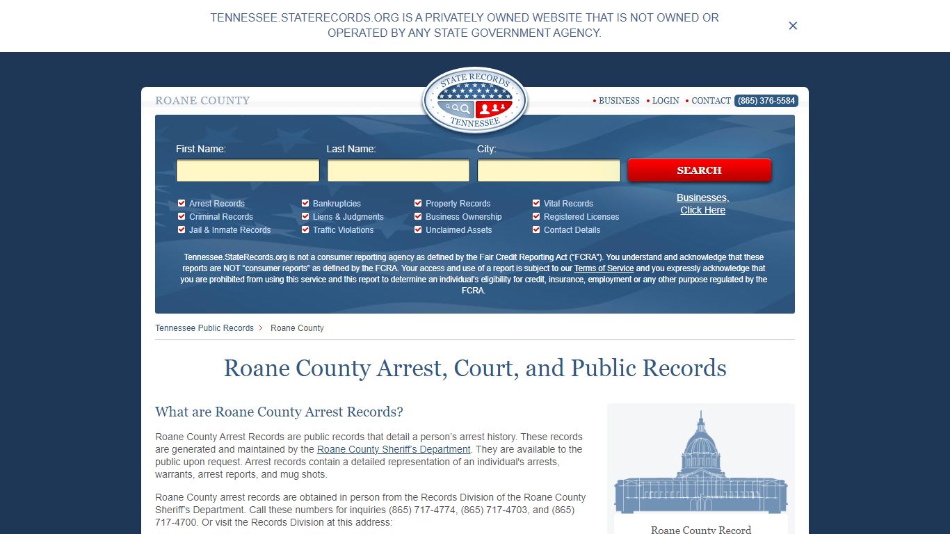 Roane County Arrest, Court, and Public Records